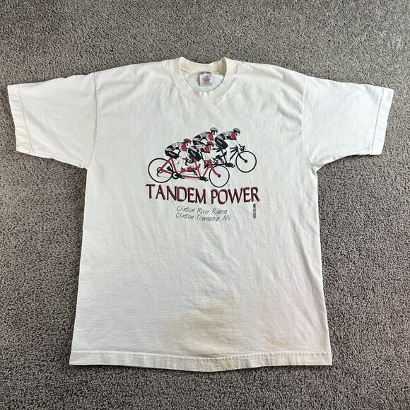 VINTAGE 90s Cycling Shirt Mens XL White Tandem Power Clinton River Riders - Picture 1 of 12